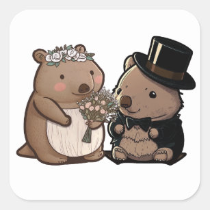 Wombat Wedding Square Sticker