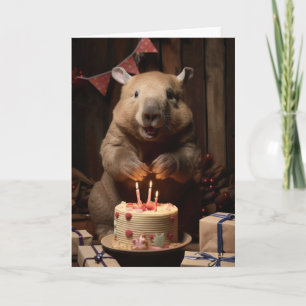 Wombat with a Birthday Cake - Card