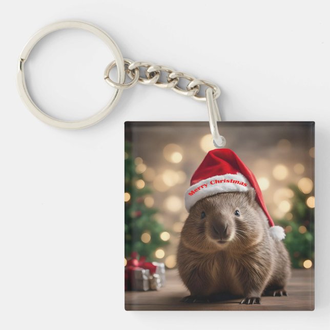 "Wombat Wonderland: A Cozy Christmas Eve" Keychain (Front)