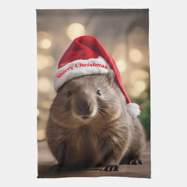 "Wombat Wonderland: A Cozy Christmas Eve" Kitchen Towel (Vertical)