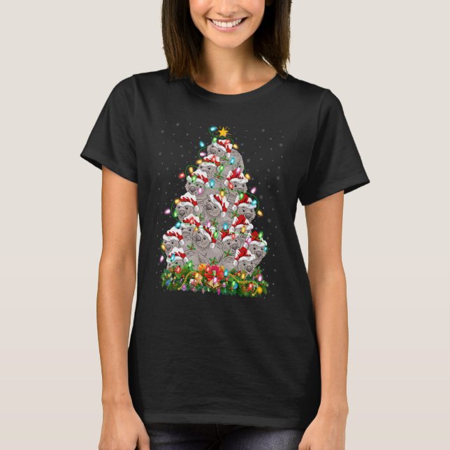 Wombat   Xmas Lights Santa Wombat Christmas Tree T-Shirt (Front)