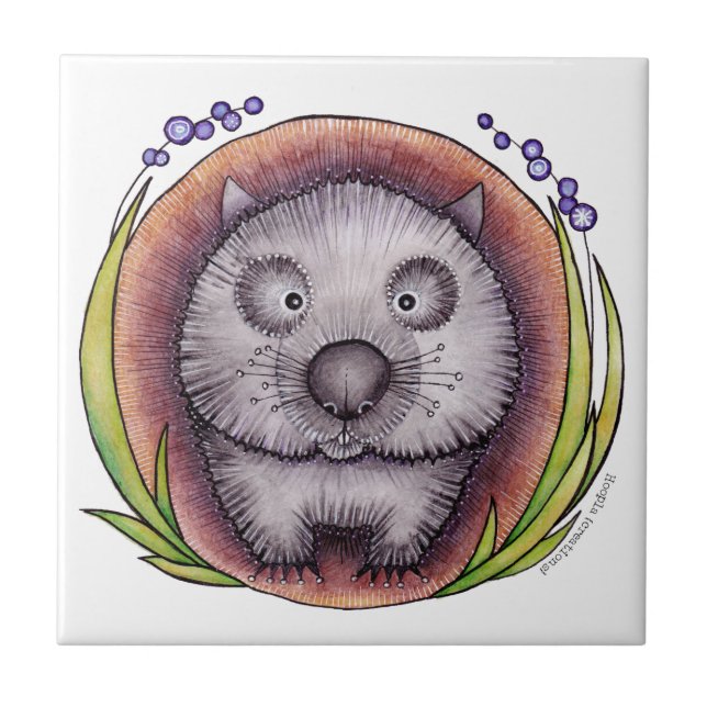 'Wombie' the wombat Tile or Trivet (Front)