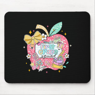 Women 1st Grade Teacher Squad Apple Leopard Back T Mouse Pad