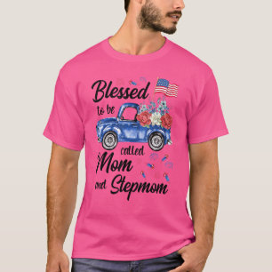 Women 4th July American Flag Patriotic Blessed Mom T-Shirt