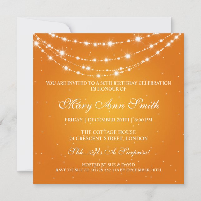 Women 50th Birthday Party Sparkling Chain Orange Invitation (Front)