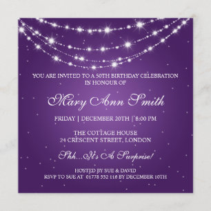 Women 50th Birthday Party Sparkling Chain Purple Invitation