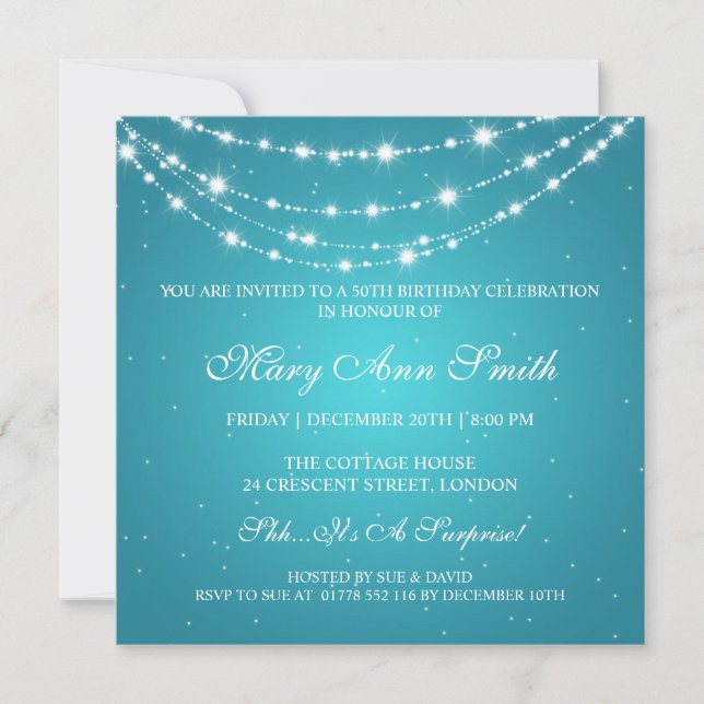 Women 50th Birthday Party Sparkling Chain Turquois Invitation (Front)