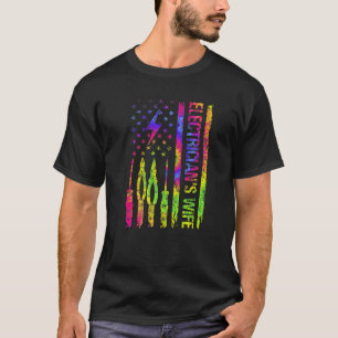 Women American USA Flag Electrician's Wife Tie Dye T-Shirt