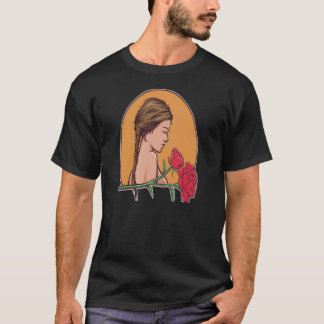 Women and Rose Flower T-Shirt