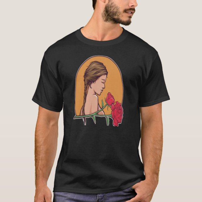 Women and Rose Flower T-Shirt (Front)