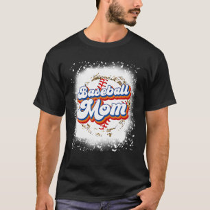 Women Baseball Mom Leopard Bleached Baseball Mama T-Shirt
