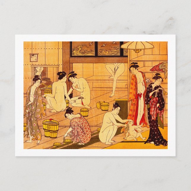 Women Bathing, Torii Kiyonaga Japanese Fine Art Postcard (Front)