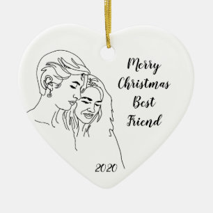 Women Best Friends Custom Date & Colour Christmas Ceramic Ornament
