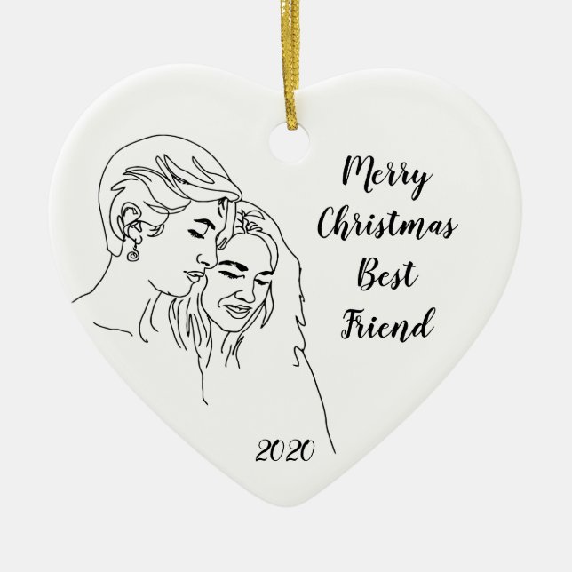 Women Best Friends Custom Date & Colour Christmas Ceramic Ornament (Front)