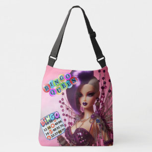 women Bingo  Queen doll with purple Mohawk bling  Crossbody Bag