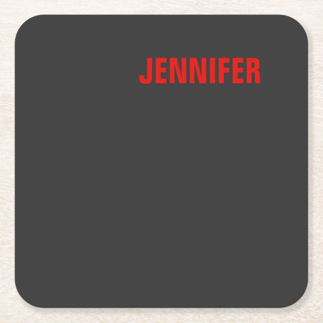 Women Black Colour Your Name Customize Gift  Square Paper Coaster (Front)