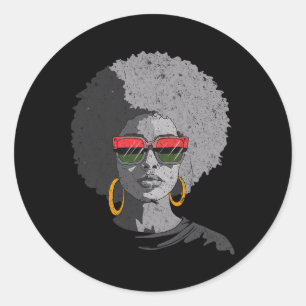 Women Black Queen Afro Melanin Face Dripping Junet Classic Round Sticker