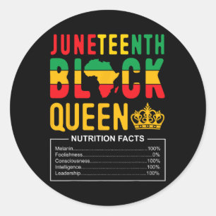 Women Black Queen Nutritional Facts 1865 Gifts  Classic Round Sticker