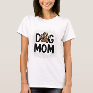 Women Bleached Dog Mom Dog Mom Paw Leopard T-Shirt