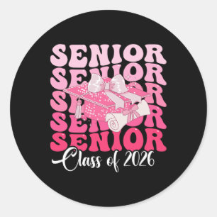 Women Bow Groovy Senior Year 2025 Graduation Cl Of Classic Round Sticker