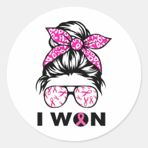 Women Breast Cancer Awareness Leopard Retro I Won Classic Round Sticker