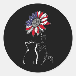 Women Cat Sunflower 4th Of July Faith Freedom Patr Classic Round Sticker