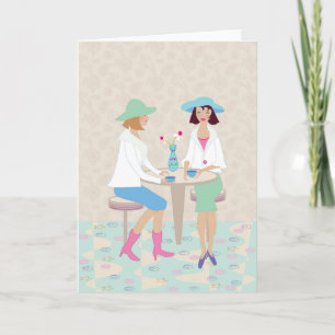 Women Chatting at a Cafe - Blank Notecard