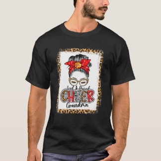 Women Cheer Grandma Messy Bun Leopard Cheerleading T-Shirt