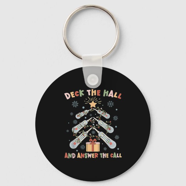 Women Christmas Icu Nurse Call Light Telemetry Hea Keychain (Front)