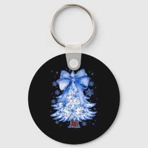Women Christmas Tree Chinoiserie Blue Floral Coque Keychain