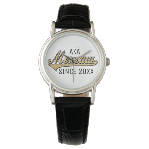 Women Classic Black Leather Watch Memaw/Grandmom