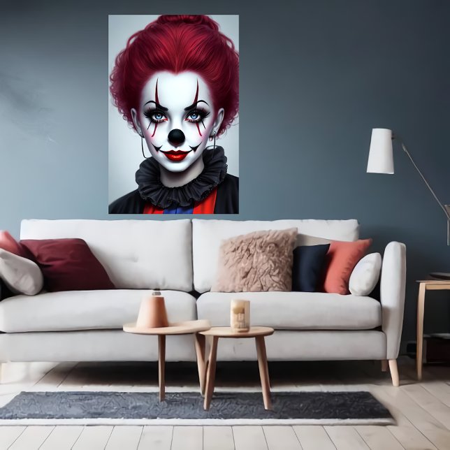 Women clown red hair black nose | AI Art Poster (Creator Uploaded)