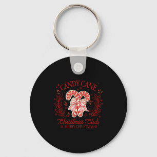 Women Coquette Bow Candy Cane Christmas Club Merry Keychain