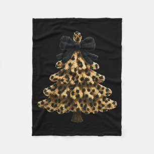 Women Coquette Bow Leopard Christmas Tree Xmas Hol Fleece Blanket