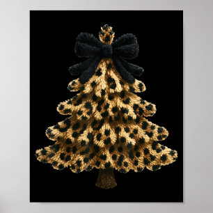 Women Coquette Bow Leopard Christmas Tree Xmas Hol Poster