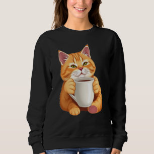 Women Cute Ginger Cat Coffee Graphic Sweatshirt