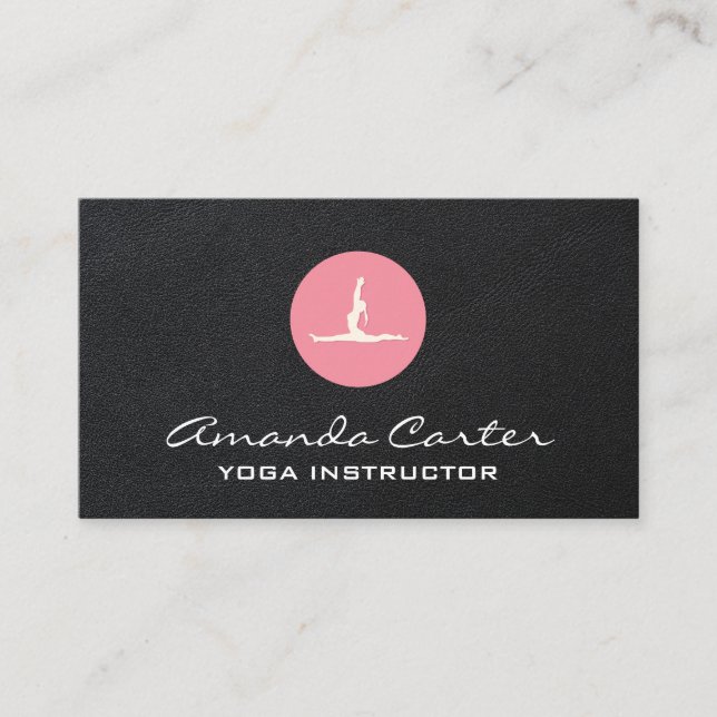 Women Doing Yoga | Leather Background Business Card (Front)