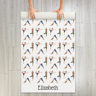 Women Doing Yoga Poses Workout Pattern And Name Mat