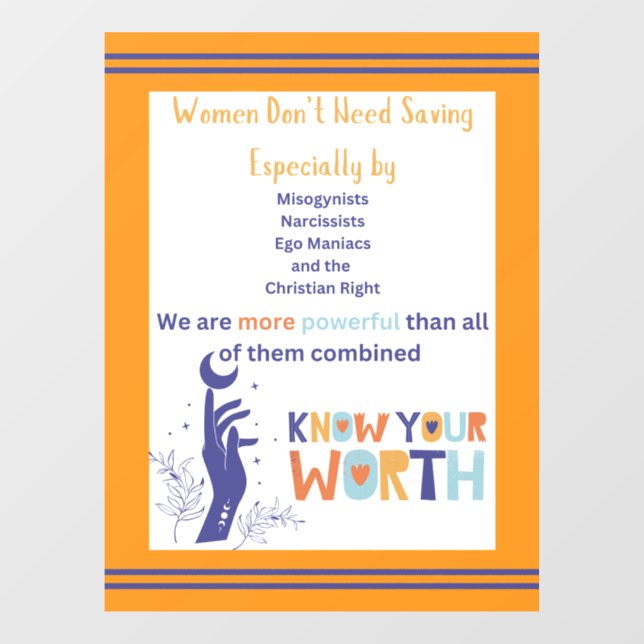 Women Don't Need Saving Window Cling (Sheet)