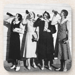 Women Drinking Beer Old Photography Vintage Beer  Coaster