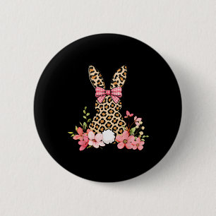 Women Easter Bunny Leopard Happy Easter Day Women 2 Inch Round Button