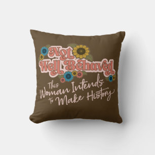 Women Empowerment Handwriting Retro Hippie Floral Throw Pillow