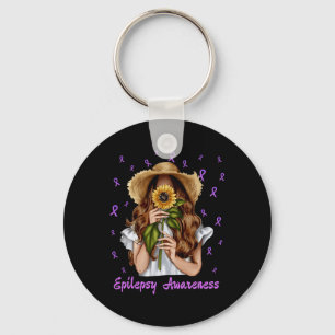 Women Epilepsy Awareness Support Purple Ribbon Sun Keychain