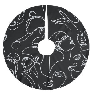 Women Faces Abstract Drawing Pattern Brushed Polyester Tree Skirt