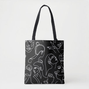Women Faces Abstract Drawing Pattern Tote Bag