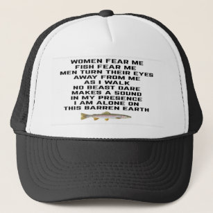 Fish Want Me Women Fear Me - Hat, Embroidered Distressed Fishing Cap w/  Salmon