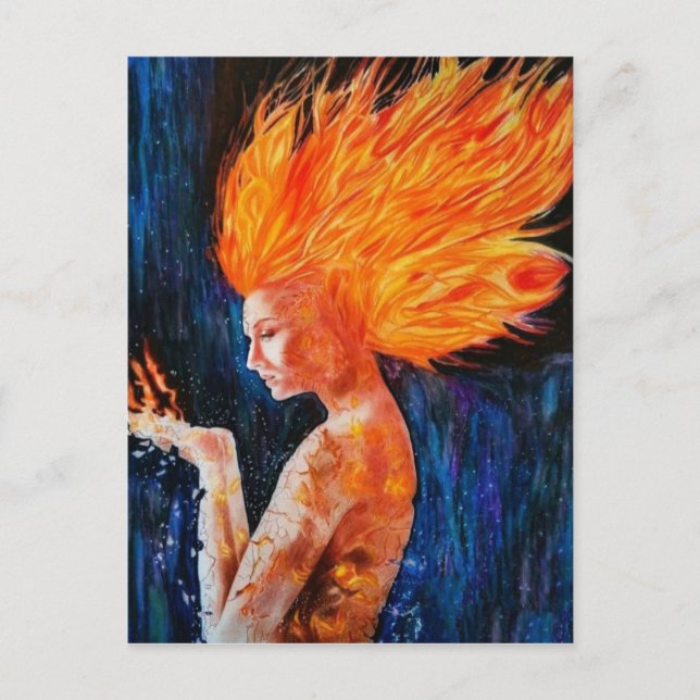 women feeling burning poster art postcard (Front)