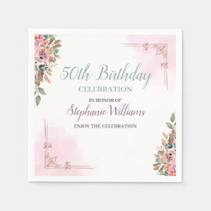 Women Floral Classic Elegant 50th Birthday Party Napkin
