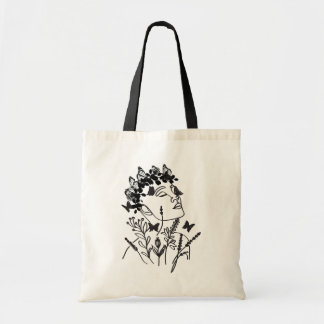 Women Flower Leave Dark Butterfly Face Portrait  Tote Bag