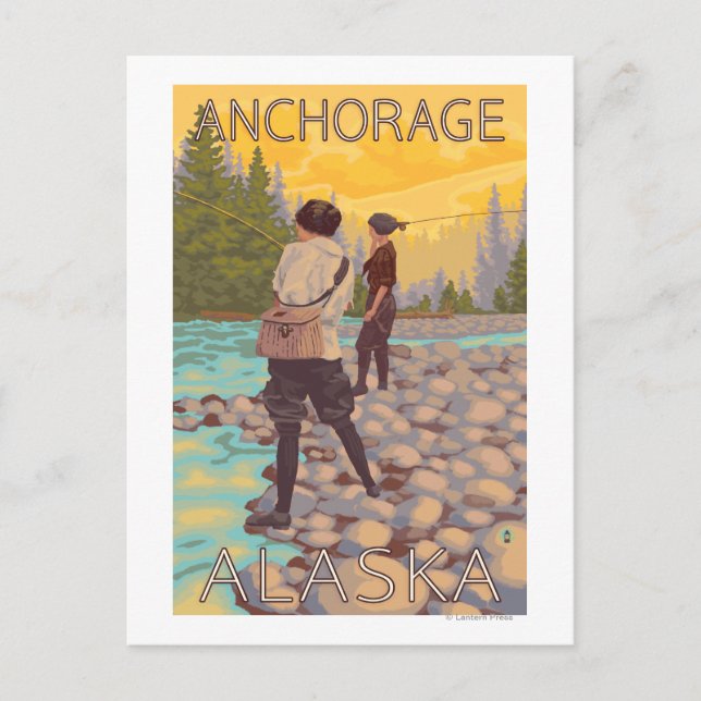 Women Fly Fishing - Anchorage, Alaska Postcard (Front)